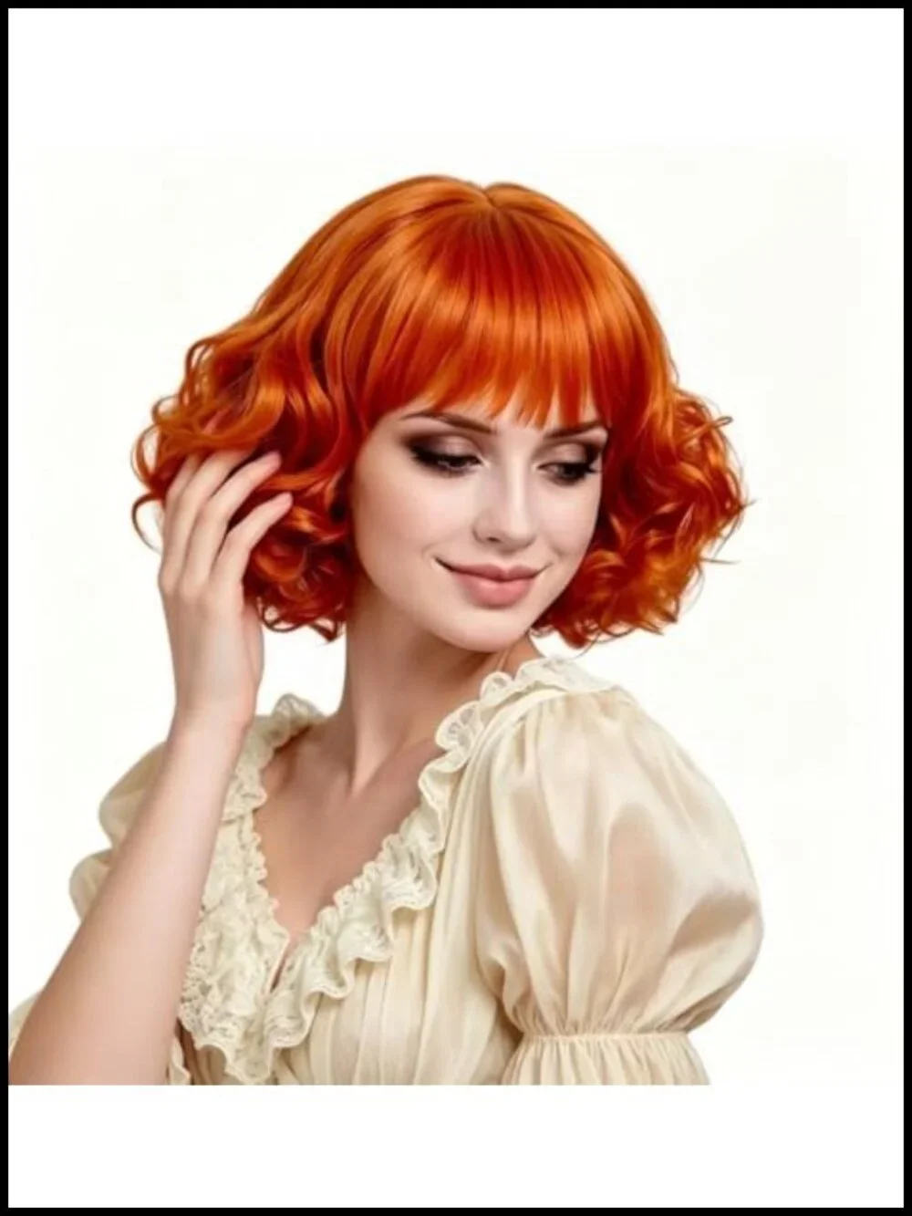 Short Curly Wavy Synthetic Wig with Bangs for Women Cosplay Party